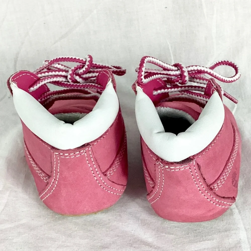 Timberland Suede Infant Baby Soft Crib Shoes Size 2 Pink White Booties
